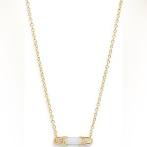 Nordstrom Cubic Zirconia Gold Bar Pendant Necklace 16” + 2” Extender NWT